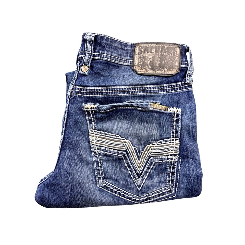 Salvage Mayhem Straight Jeans Buckle Mens 37x28.5‎ Blue Denim Regular Fit SLVG